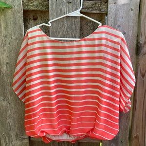 Womens Light & Airy Salmon &’White Striped Top w/ Elastic Waist by BCX